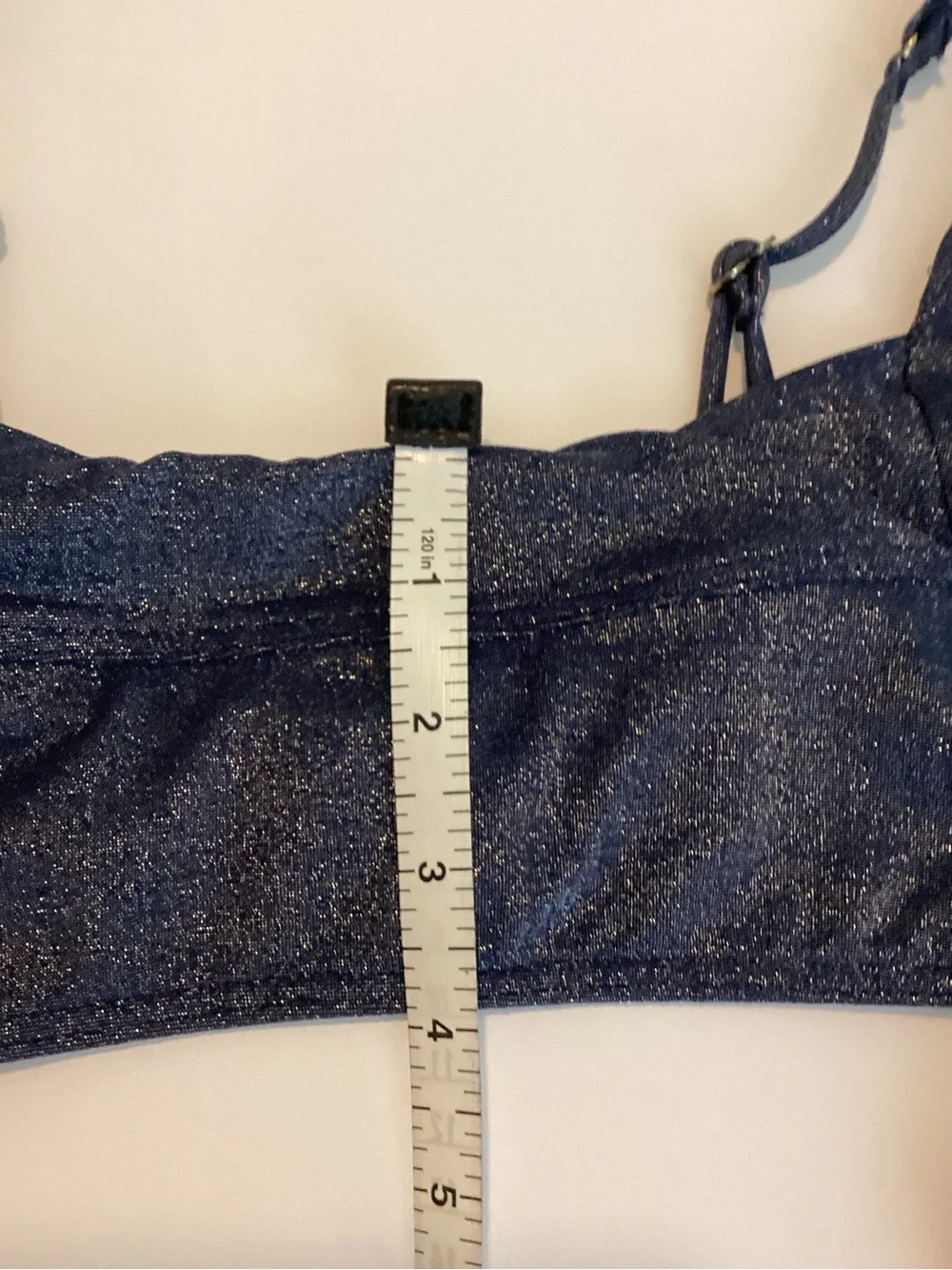 SUBOO Bikini Top Small Blue Denim Metallic Lined Crop Festival Beach Coastal